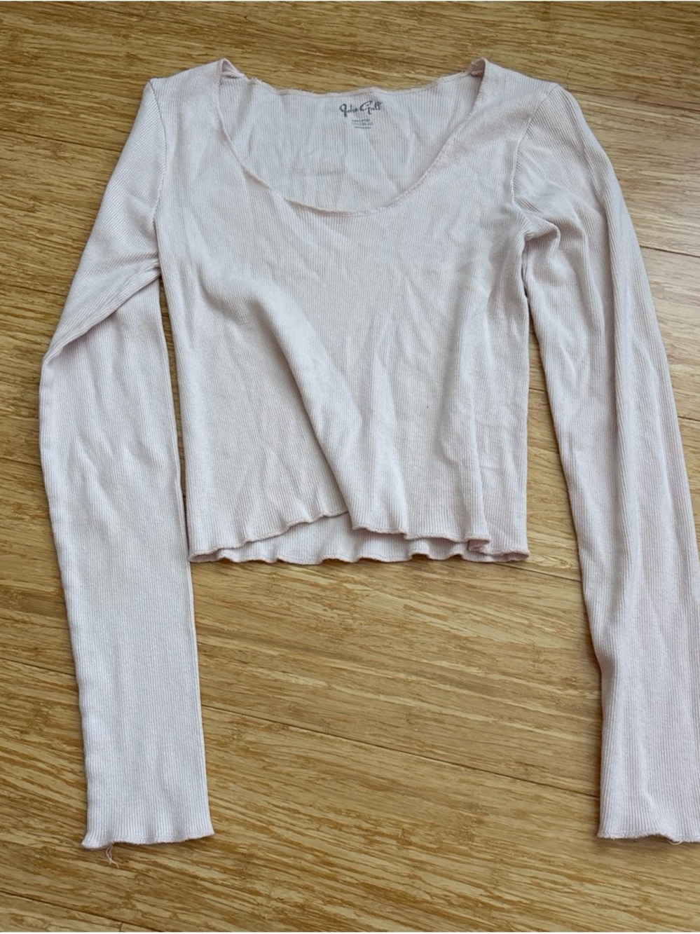 Brandy Melville Pale Pink Ribbed Long-Sleeve Crop Top